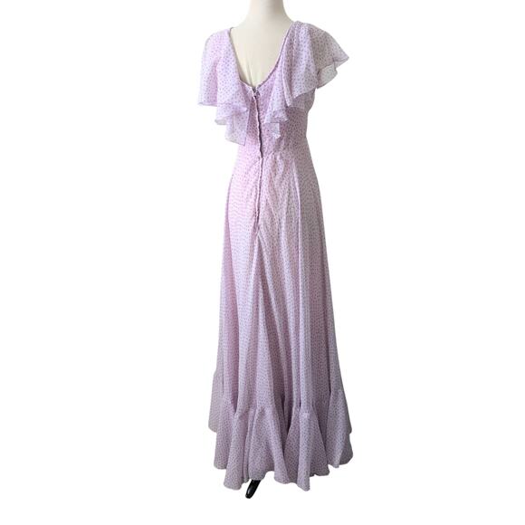 VTG 70s Womens XS Cottagecore Prairie Long Maxi Floral Tiered Lilac Purple Dress - Picture 8 of 16